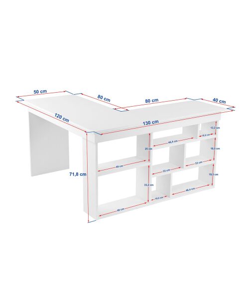 Bureau Vesper blanc/pin - 130x72x50 cm