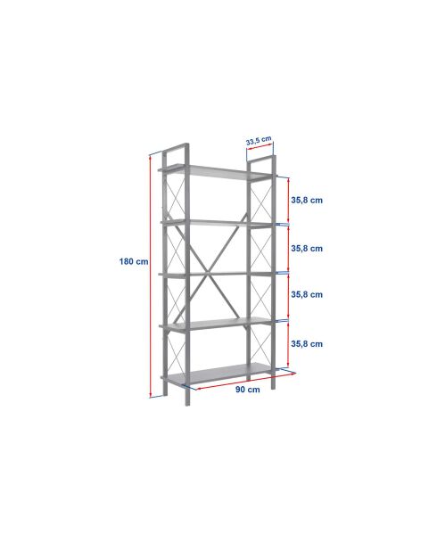 Bibliothèque Elysian travertin/noir - 180x90x33.5 cm