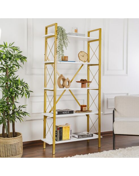 Bibliothèque Elysian blanc/doré - 180x90x33.5 cm