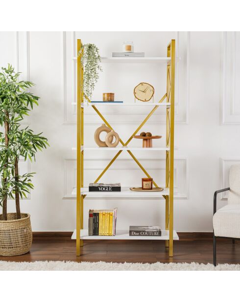 Bibliothèque Elysian blanc/doré - 180x90x33.5 cm