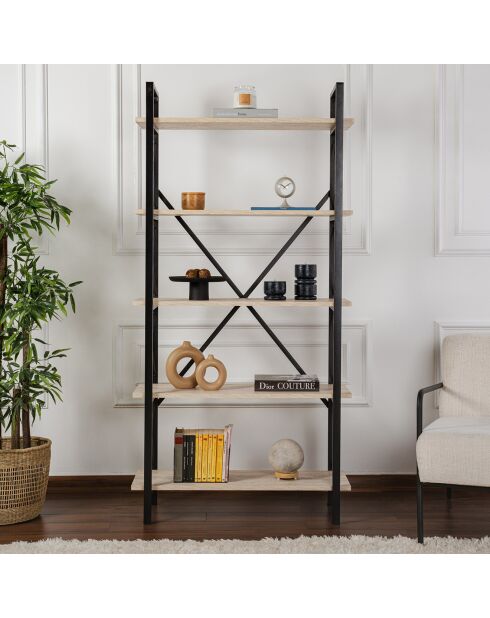 Bibliothèque Elysian travertin/noir - 180x90x33.5 cm