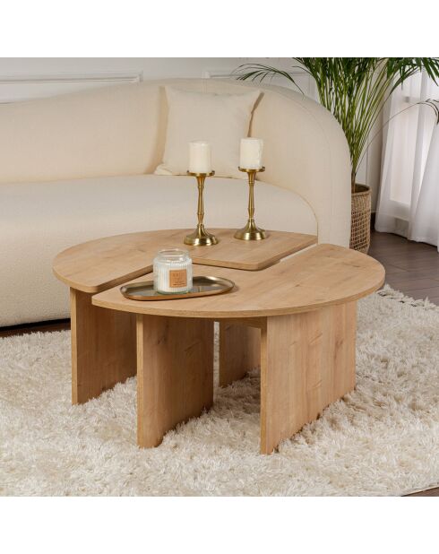 Duo de tables basses Moira chêne - 41xØ90 cm
