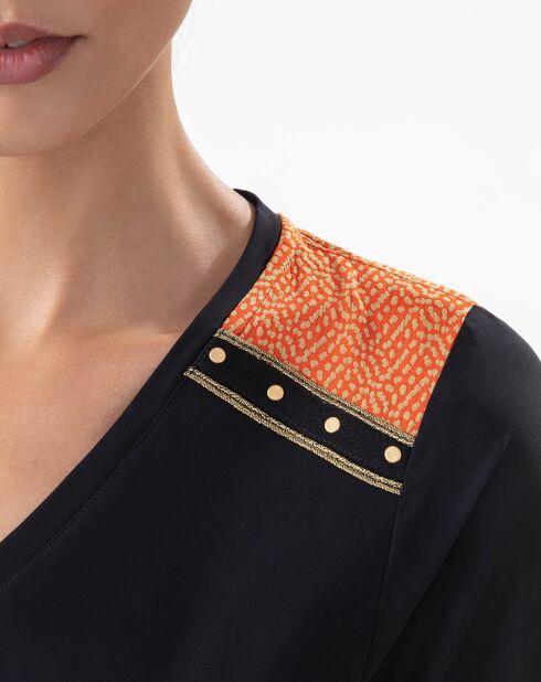 T-Shirt Signe noir/orange perlee