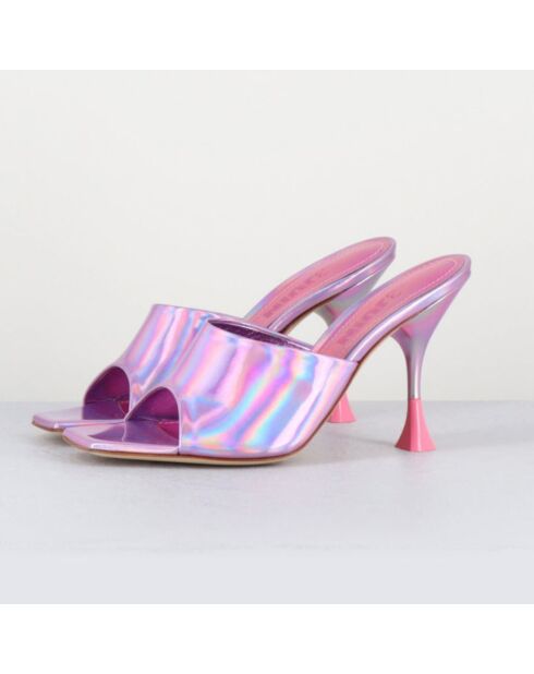 Rosafarbene Asia Leder-Pantolette mit 9,5 cm Absatz