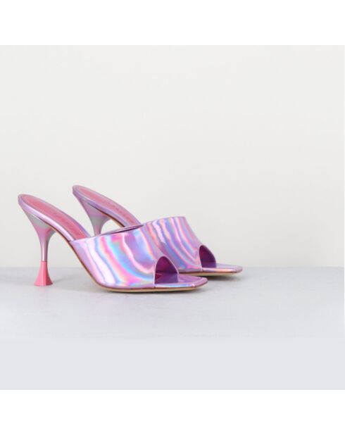 Rosafarbene Asia Leder-Pantolette mit 9,5 cm Absatz