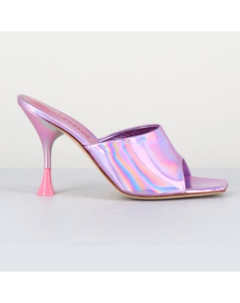 Rosafarbene Asia Leder-Pantolette mit 9,5 cm Absatz