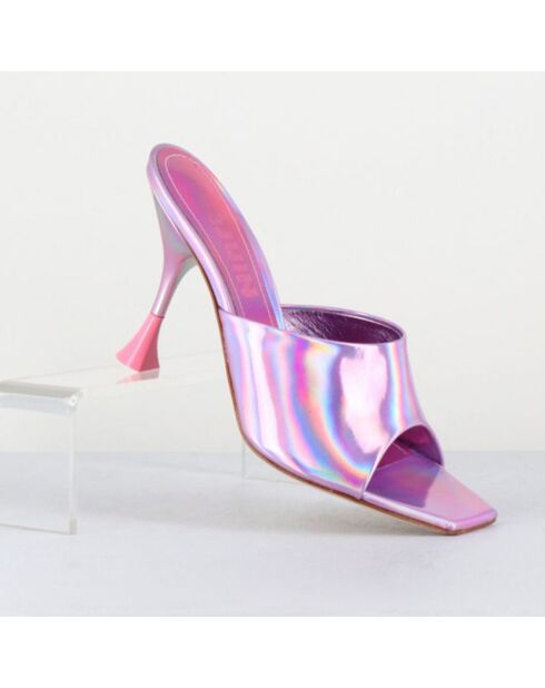 Rosafarbene Asia Leder-Pantolette mit 9,5 cm Absatz