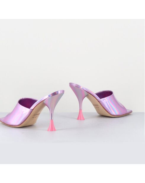 Rosafarbene Asia Leder-Pantolette mit 9,5 cm Absatz