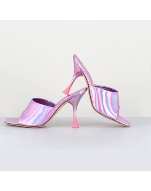 Rosafarbene Asia Leder-Pantolette mit 9,5 cm Absatz