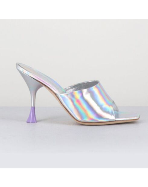 Pantolette Asia aus silberfarbenem Leder — 9,5 cm Absatz