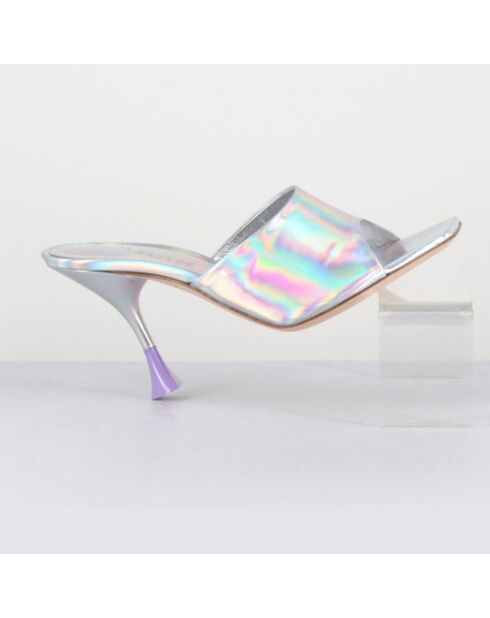 Pantolette Asia aus silberfarbenem Leder — 9,5 cm Absatz