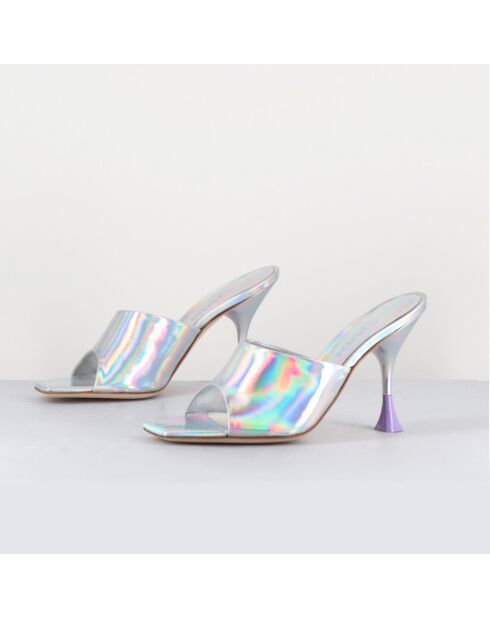 Pantolette Asia aus silberfarbenem Leder — 9,5 cm Absatz