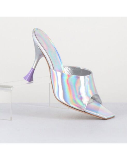 Pantolette Asia aus silberfarbenem Leder — 9,5 cm Absatz