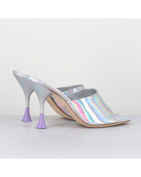 Pantolette Asia aus silberfarbenem Leder — 9,5 cm Absatz