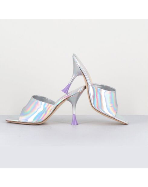 Pantolette Asia aus silberfarbenem Leder — 9,5 cm Absatz