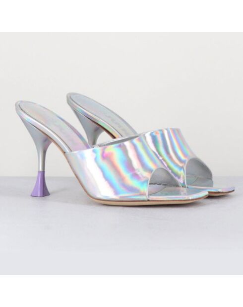 Pantolette Asia aus silberfarbenem Leder — 9,5 cm Absatz