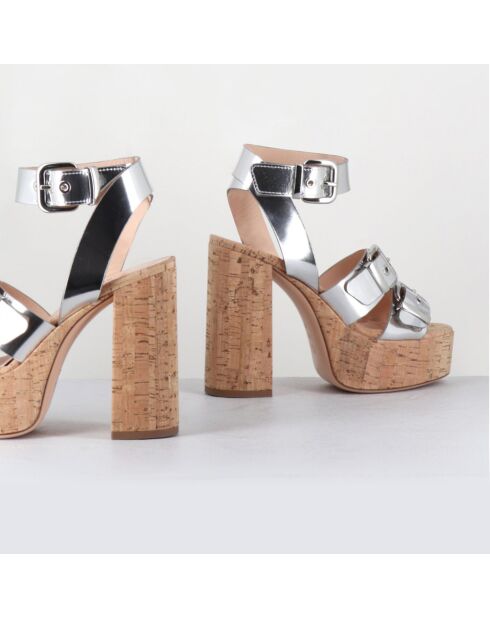 Zilverkleurige leren sandalen van Phile met hak van 12,5 cm