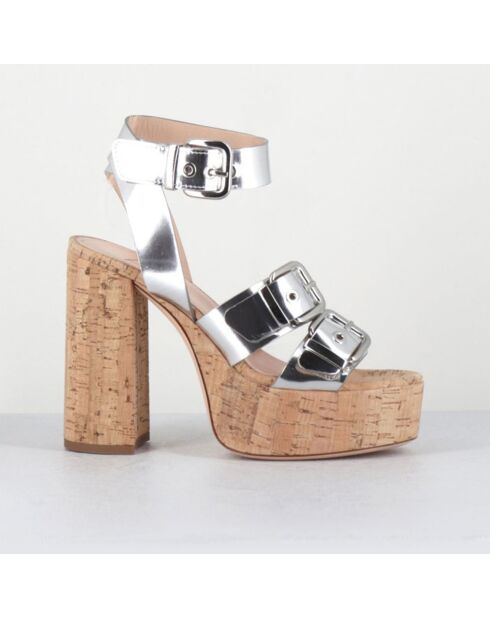 Zilverkleurige leren sandalen van Phile met hak van 12,5 cm