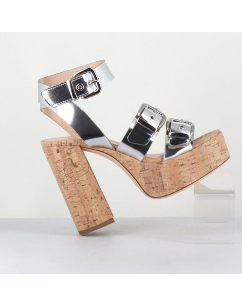 Zilverkleurige leren sandalen van Phile met hak van 12,5 cm