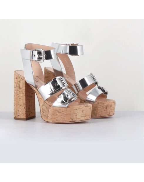 Zilverkleurige leren sandalen van Phile met hak van 12,5 cm