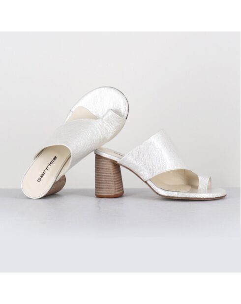 Weiße Maya Lederpantoletten - 8 cm Absatz