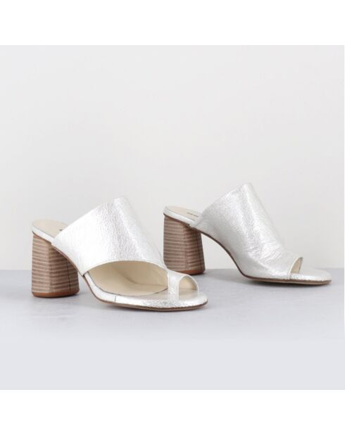 Weiße Maya Lederpantoletten - 8 cm Absatz