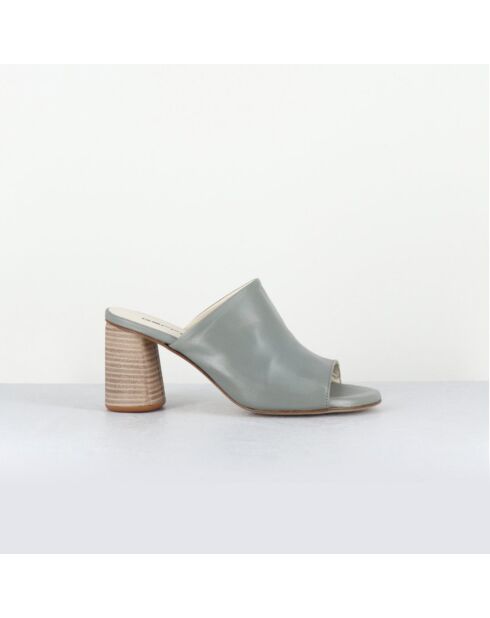 Mules de piel maya grises, tacón de 8 cm