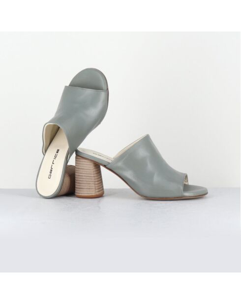 Mules de piel maya grises, tacón de 8 cm