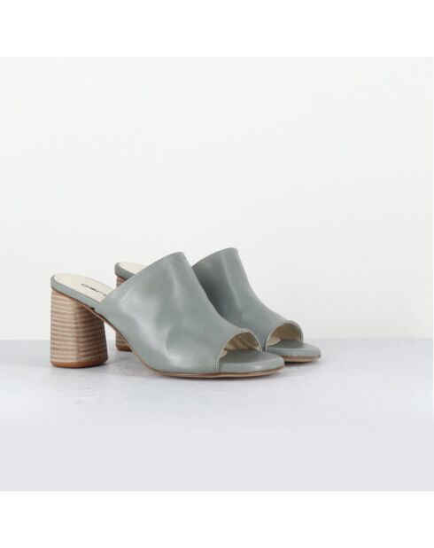 Mules de piel maya grises, tacón de 8 cm