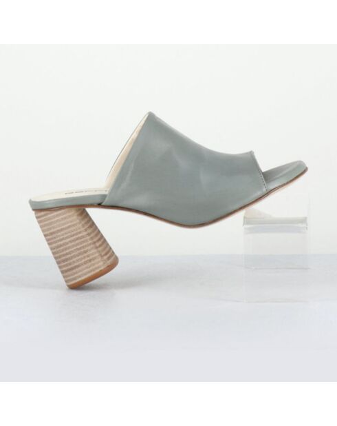 Mules de piel maya grises, tacón de 8 cm