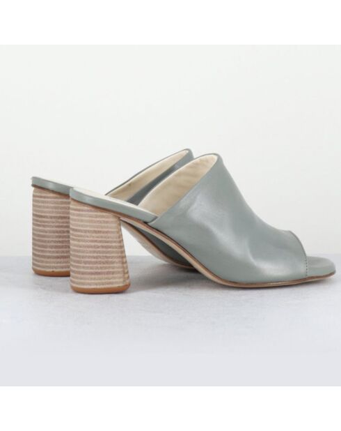 Mules de piel maya grises, tacón de 8 cm