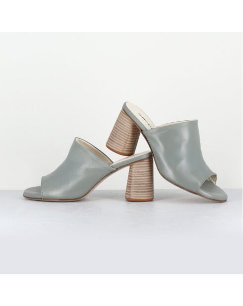 Mules de piel maya grises, tacón de 8 cm