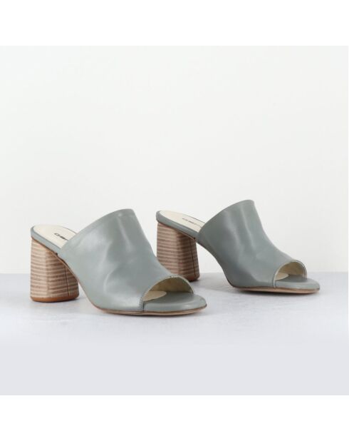 Mules de piel maya grises, tacón de 8 cm