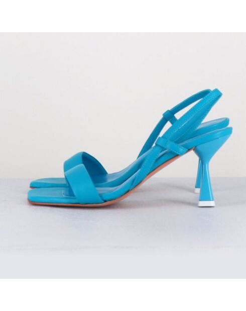 Blaue Ledersandalen von Milena mit 8 cm Absatz