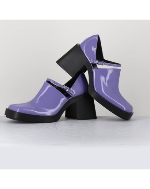 Zuecos Kim Lilac de charol, tacón de 8 cm