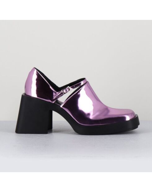 Zuecos Kim de charol rosa, tacón de 8 cm