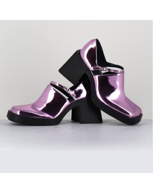 Zuecos Kim de charol rosa, tacón de 8 cm