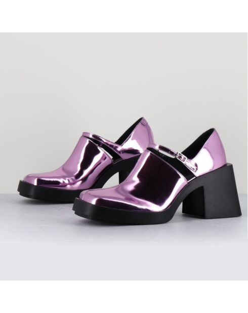 Zuecos Kim de charol rosa, tacón de 8 cm