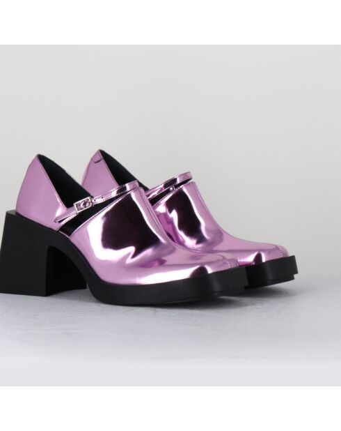 Zuecos Kim de charol rosa, tacón de 8 cm