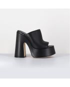 Mules en Cuir Eclair noires - Talon 15 cm