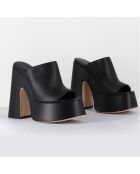 Mules en Cuir Eclair noires - Talon 15 cm