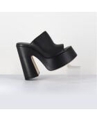 Mules en Cuir Eclair noires - Talon 15 cm