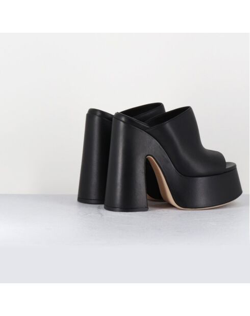 Mules en Cuir Eclair noires - Talon 15 cm