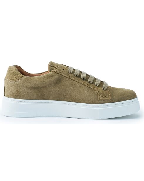 Sneakers Classic Lace-Up en Velours de Cuir taupe