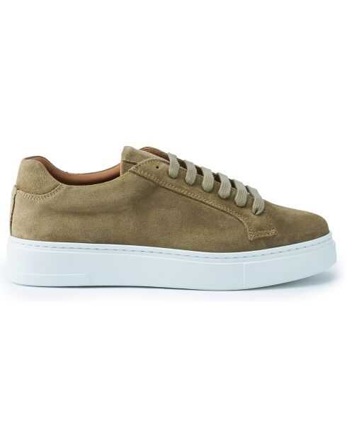 Sneakers Classic Lace-Up en Velours de Cuir taupe