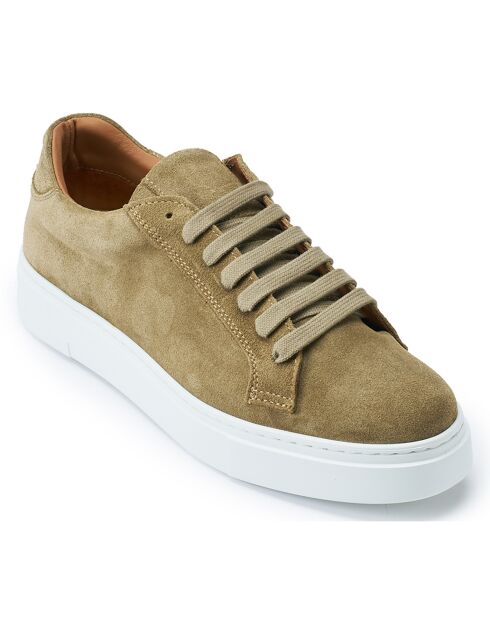 Sneakers Classic Lace-Up en Velours de Cuir taupe