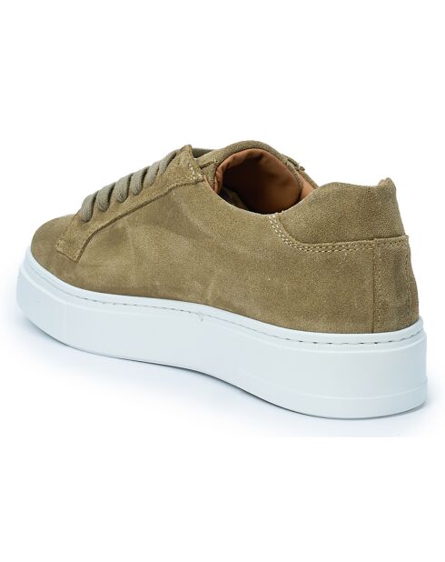 Sneakers Classic Lace-Up en Velours de Cuir taupe