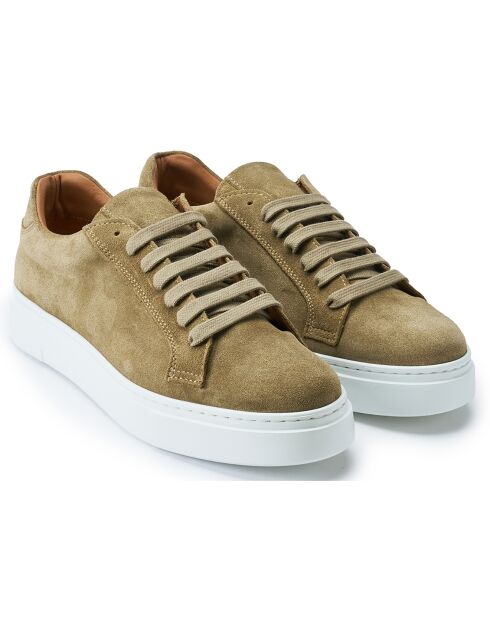 Sneakers Classic Lace-Up en Velours de Cuir taupe