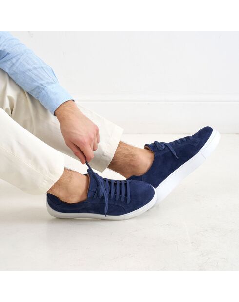 Sneakers Classic Lace-Up en Velours de Cuir marine