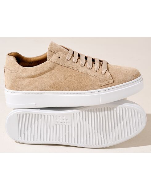 Beigefarbene klassische Sneakers aus Samtleder mit Schnürung